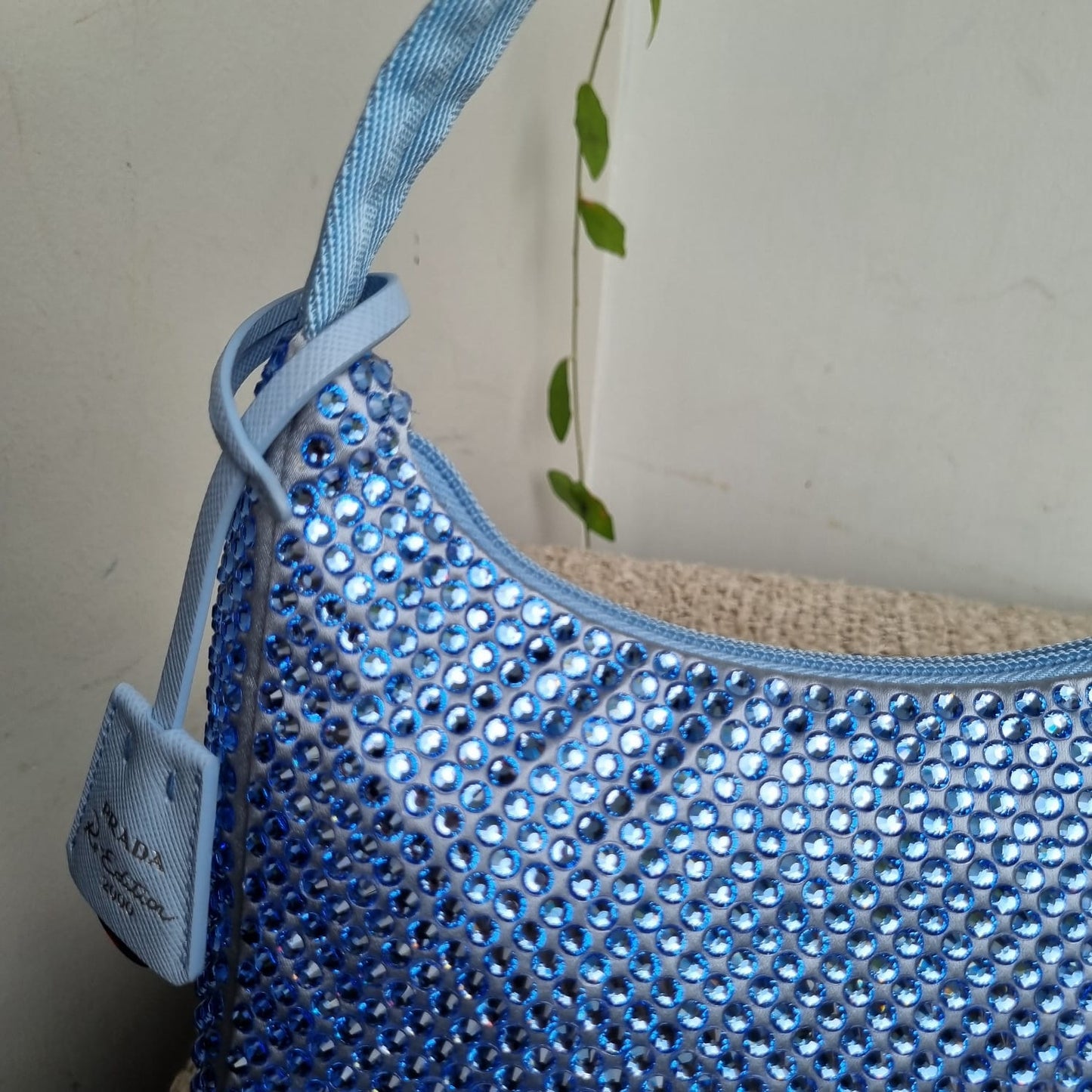 Prada Re Edition Crystal Embellished Satin Blue Size 22x6x16