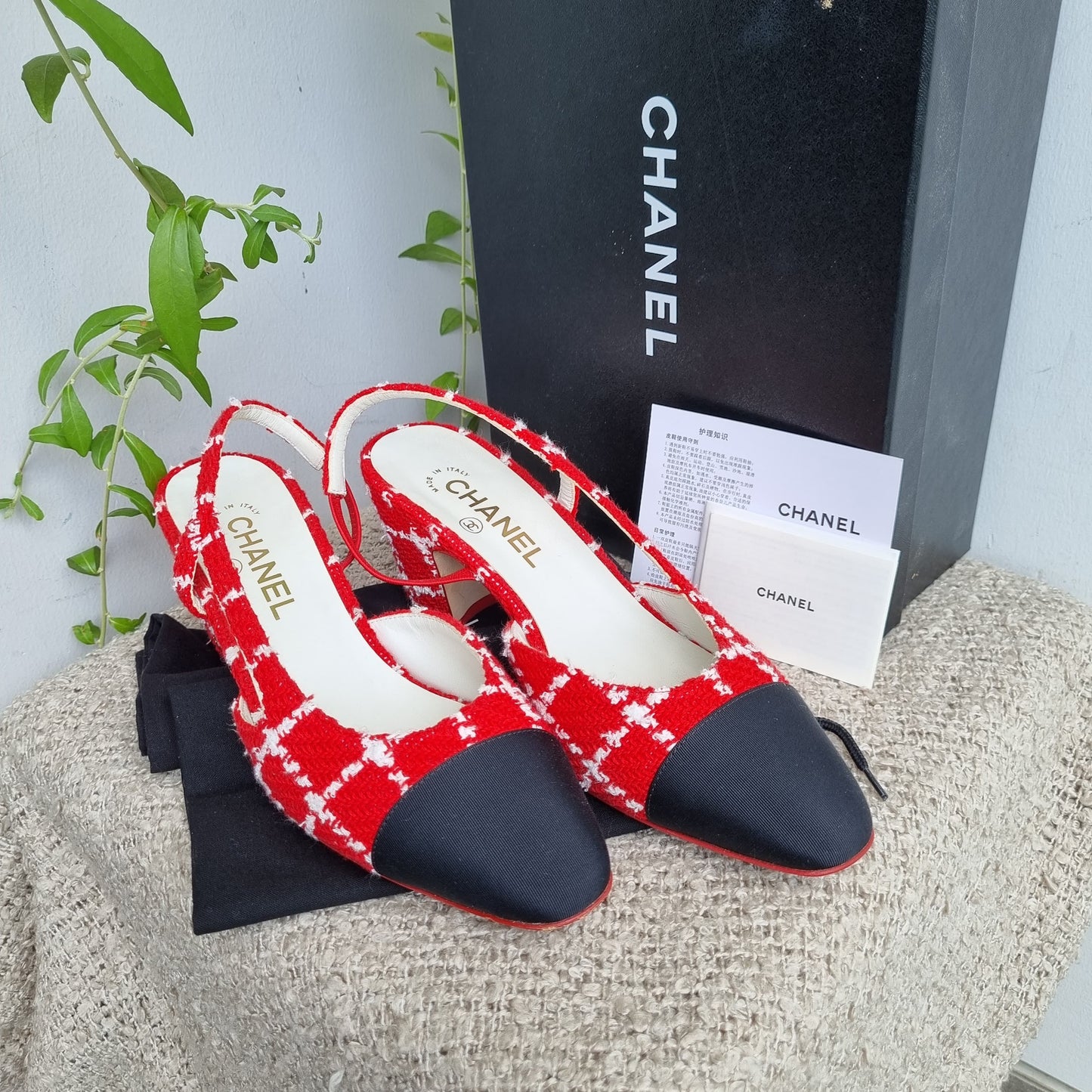Chanel Pump Slingbag Tweed Red Size 39,5/26,5