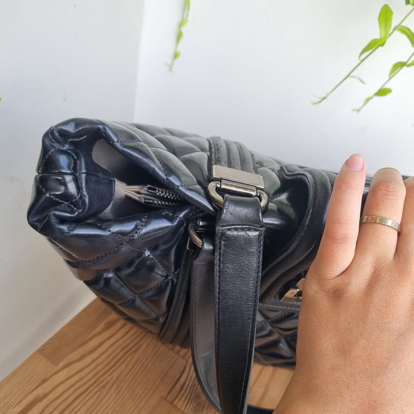 Chanel Boy Shopping Tote Patent Black #16 Size 33x12x25