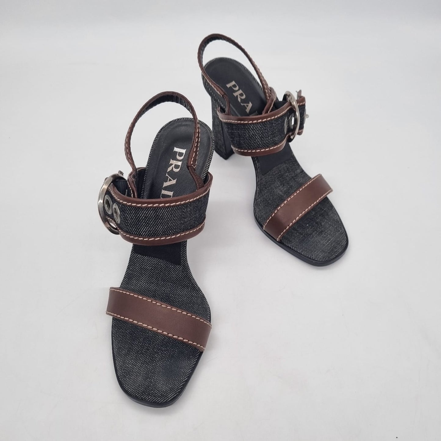Prada Denim Sandal Pump Black Brown Size 36/24