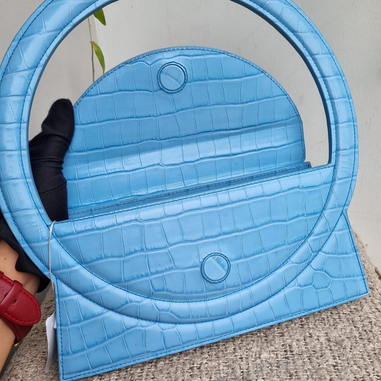 Jacquemus Le Sac Blue Rond Croco Embossed Size 24x7x13