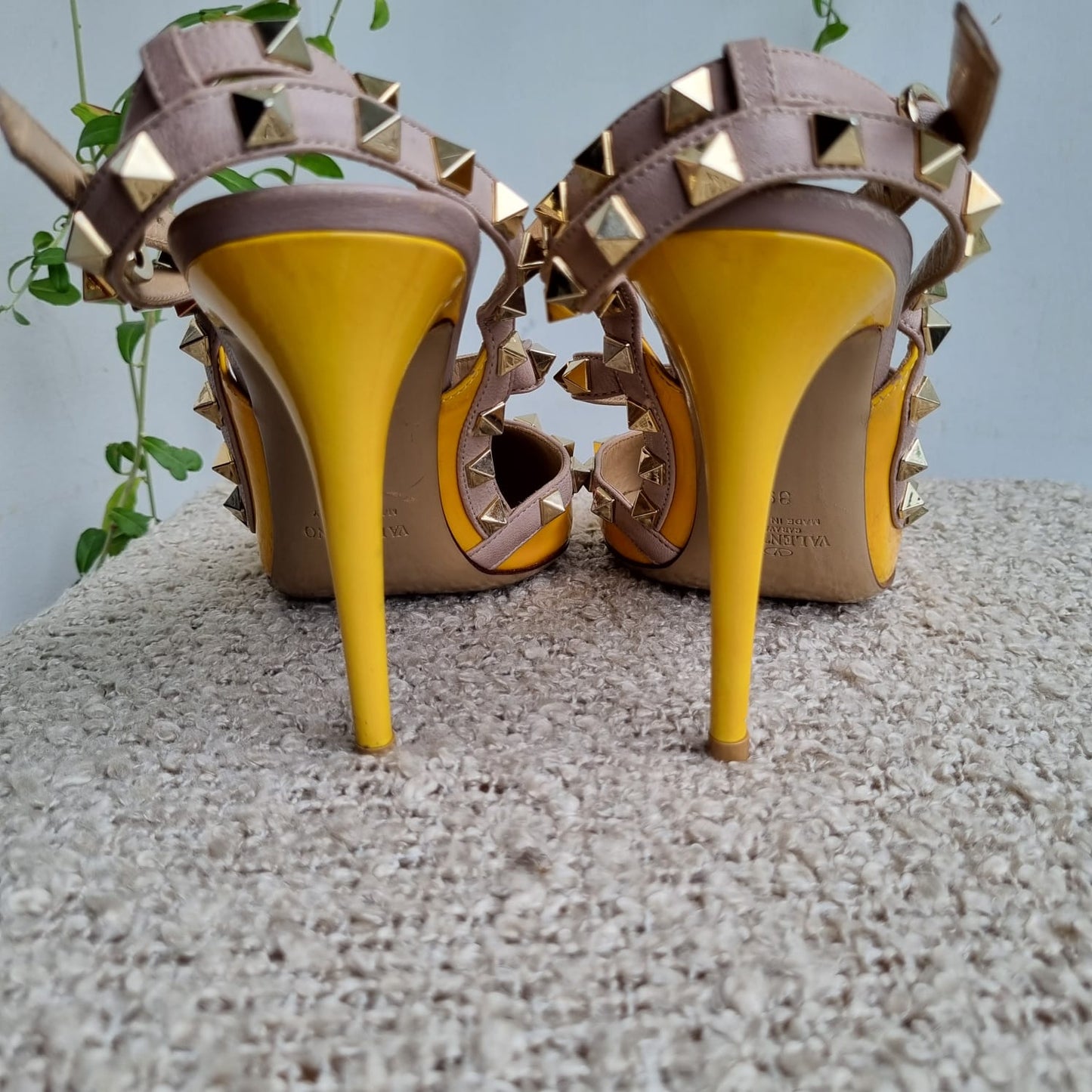 Valentino Rockstud Ankle Strap Yellow Size 39/26