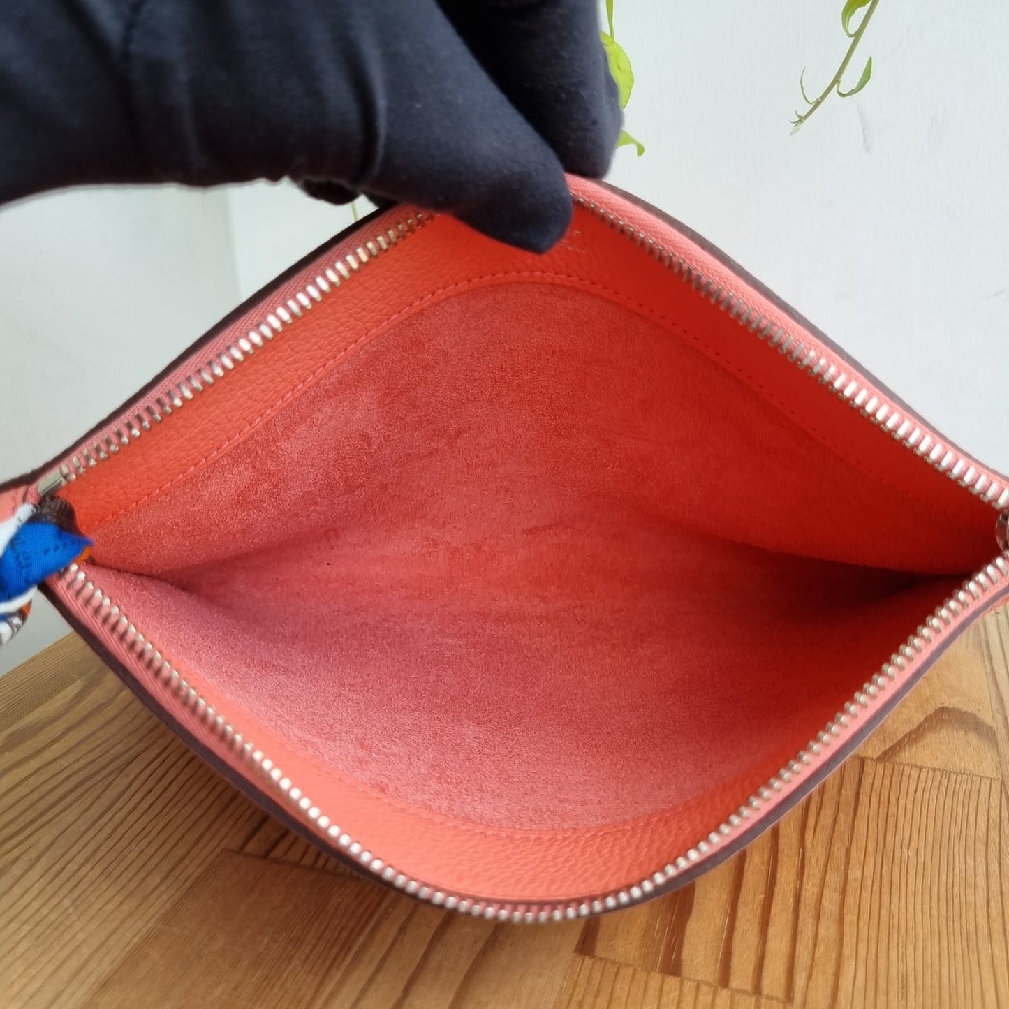 Hermes Bazaar Clutch Bag Logo Pink #T 2015 And Twilly Tie Silk Size