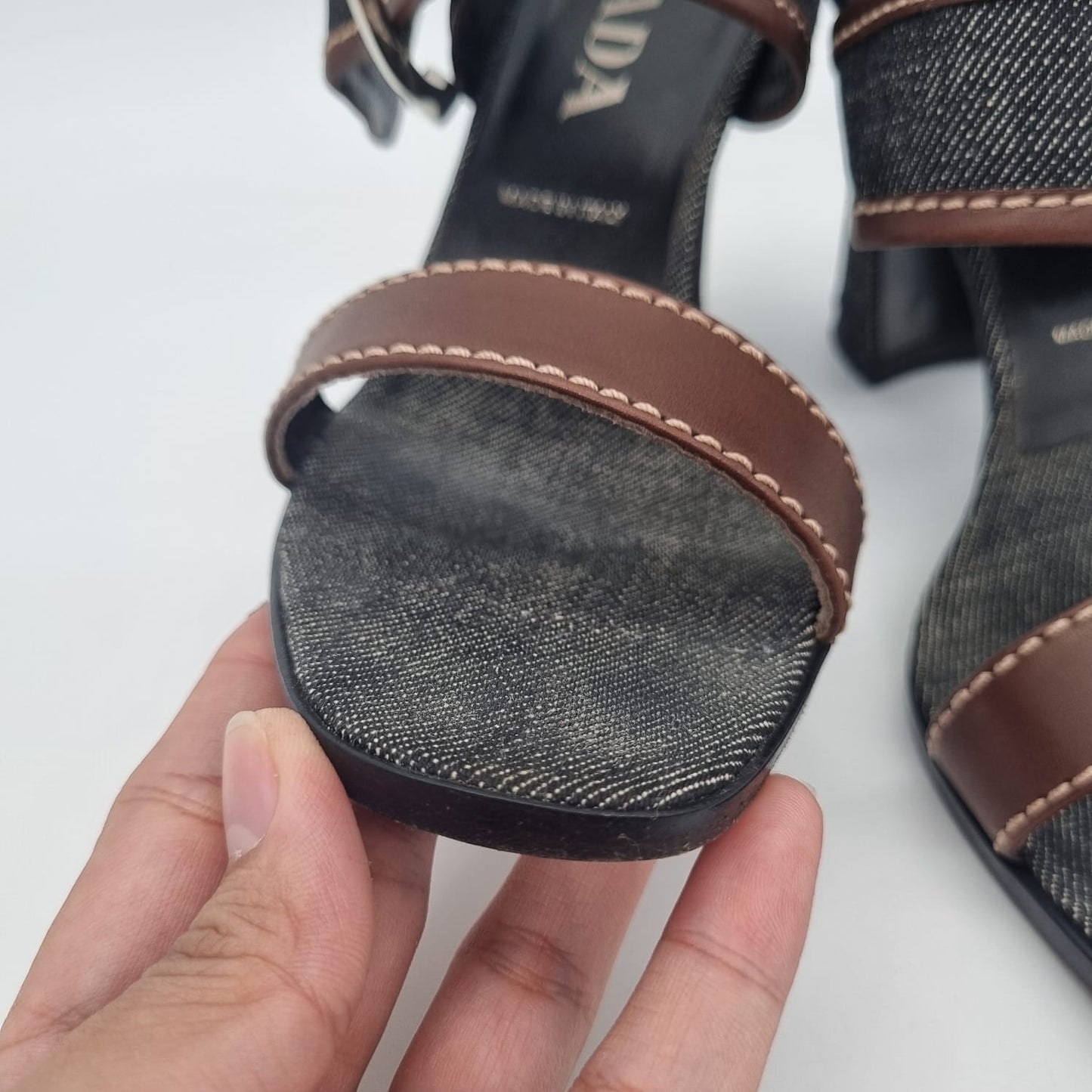 Prada Denim Sandal Pump Black Brown Size 36/24