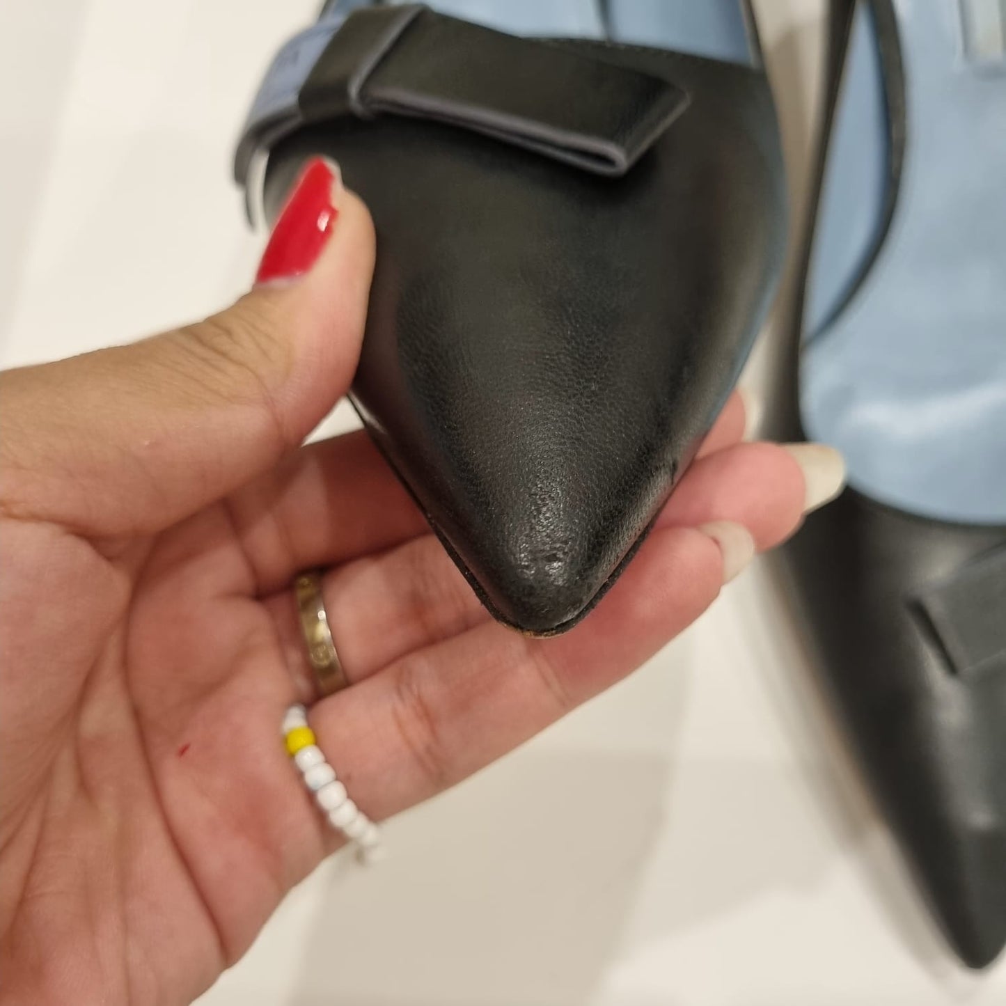 Prada Bow Blue Black Grained Size 39/27 Dari Ujung