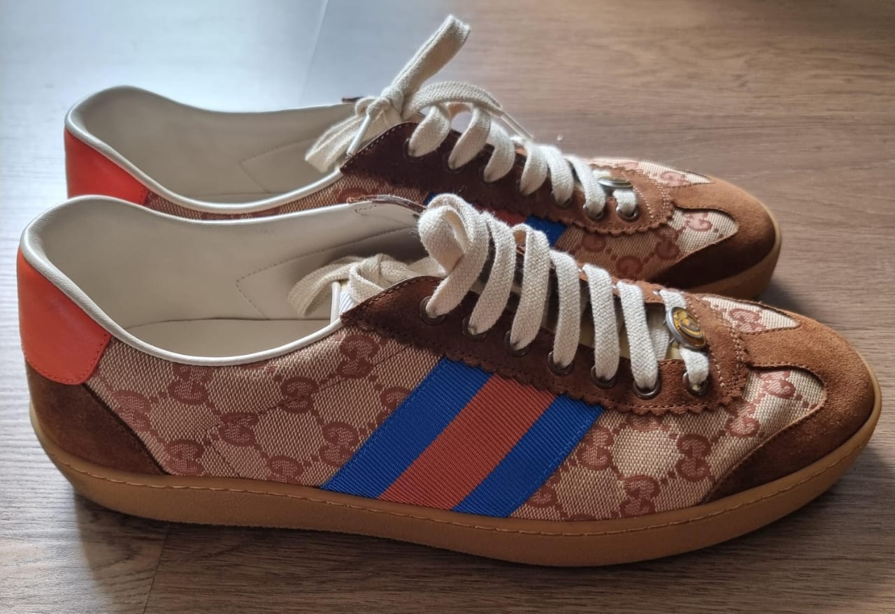 Gucci GG Web Sneakers Suede Brown Multi Size 9/28,5 cm