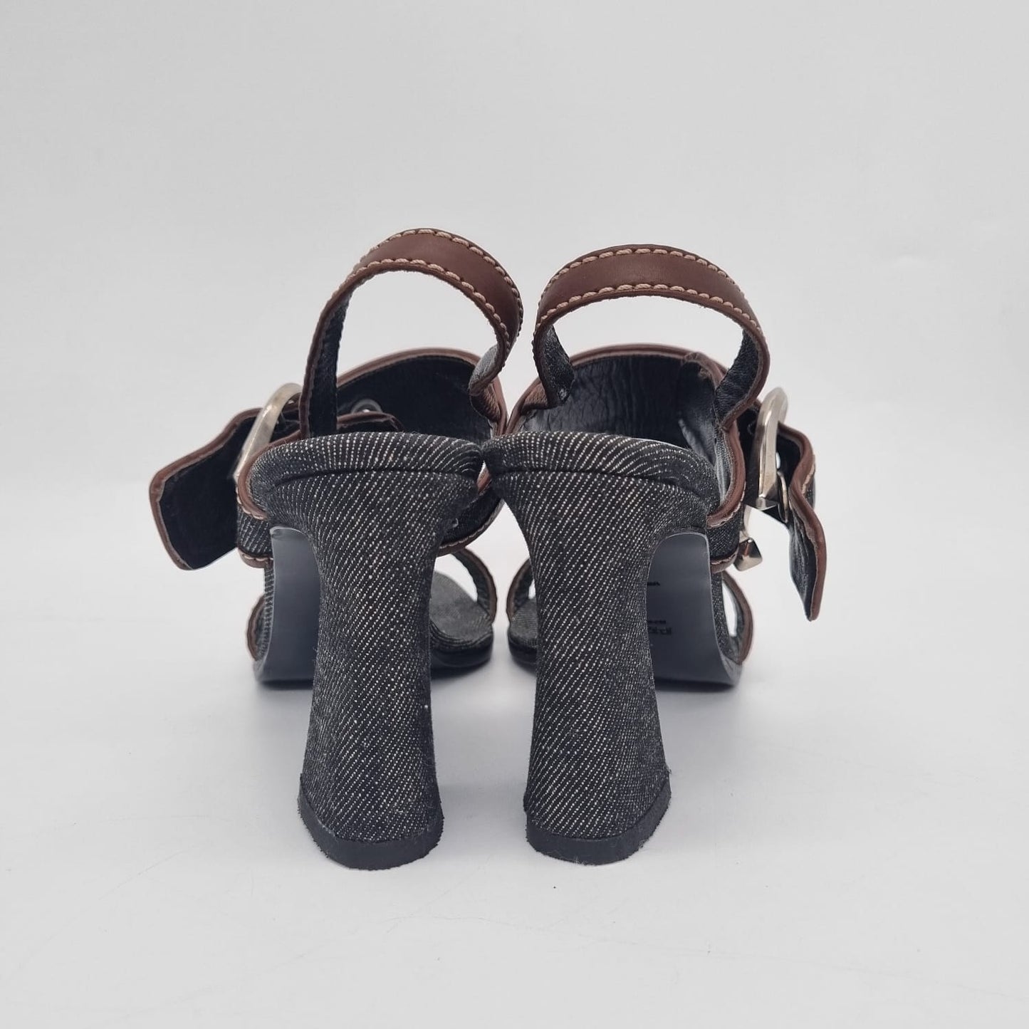 Prada Denim Sandal Pump Black Brown Size 36/24
