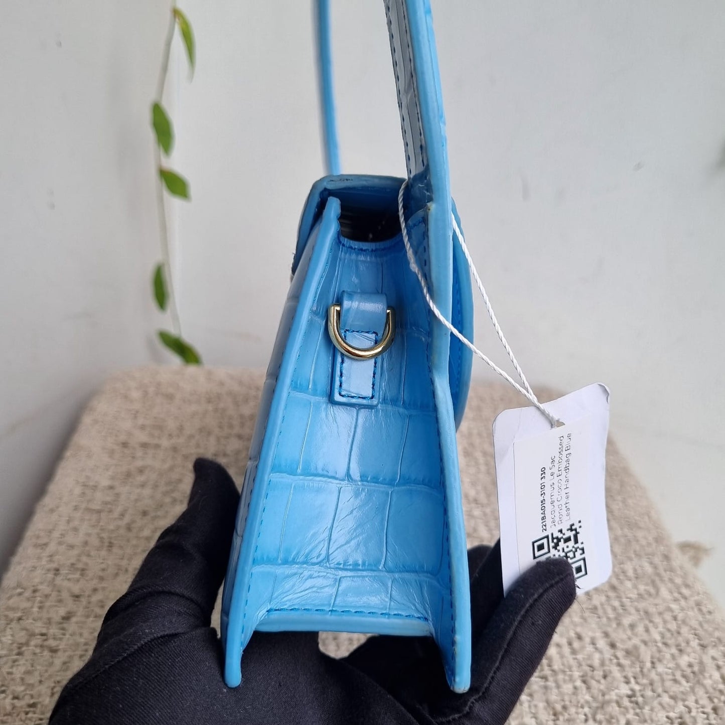 Jacquemus Le Sac Blue Rond Croco Embossed Size 24x7x13