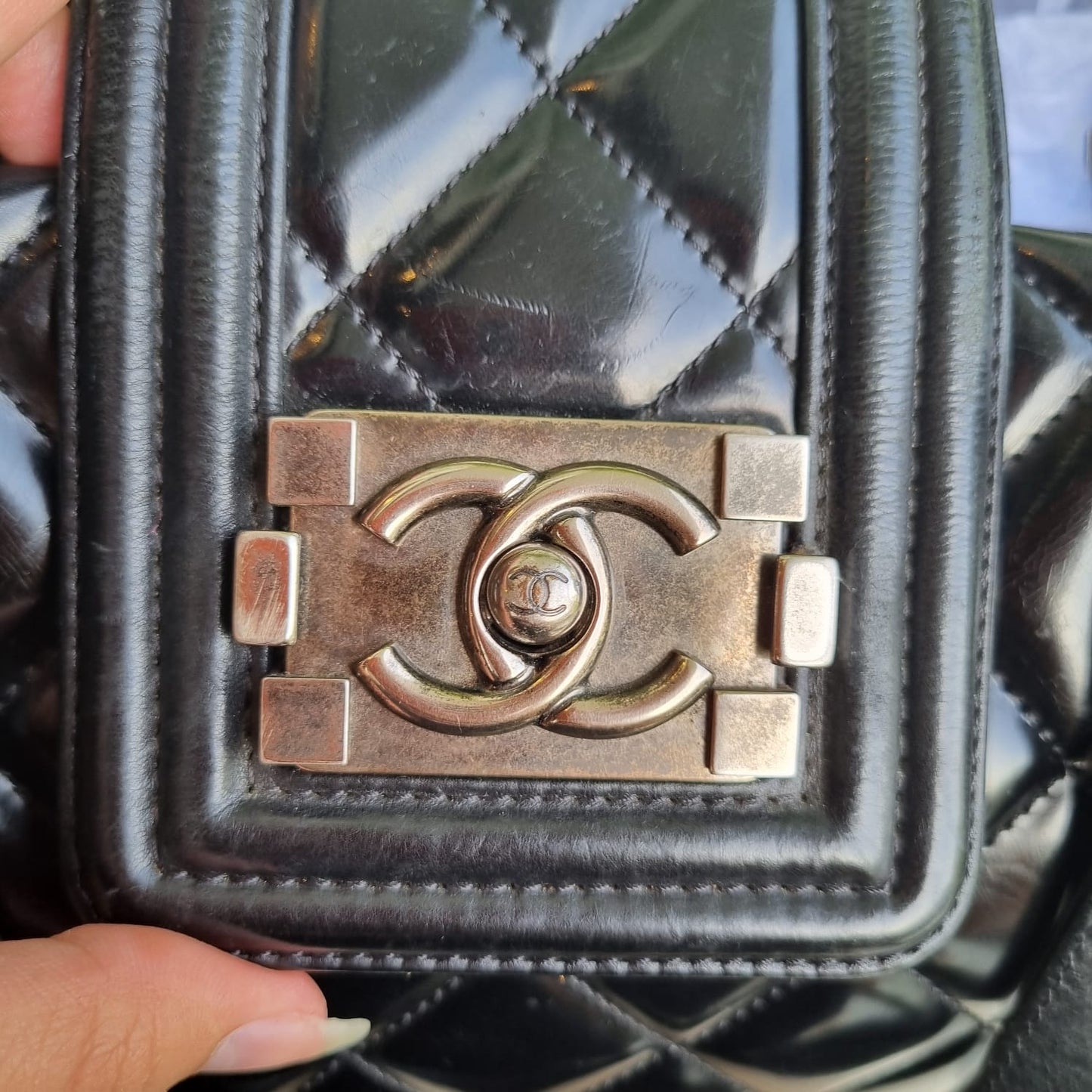 Chanel Boy Shopping Tote Patent Black #16 Size 33x12x25