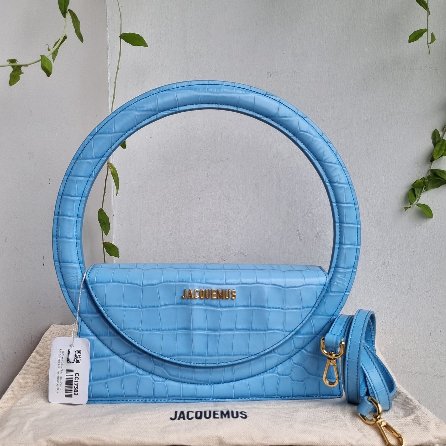 Jacquemus Le Sac Blue Rond Croco Embossed Size 24x7x13