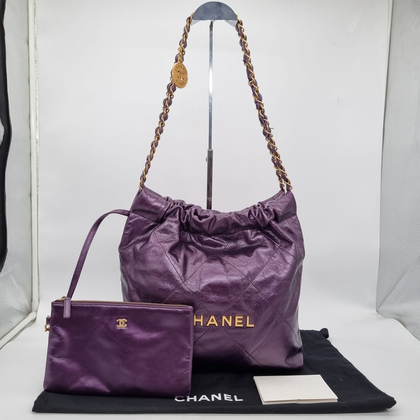 Chanel C22 Small Dark Purple GHW CHIP Size 29x7x32