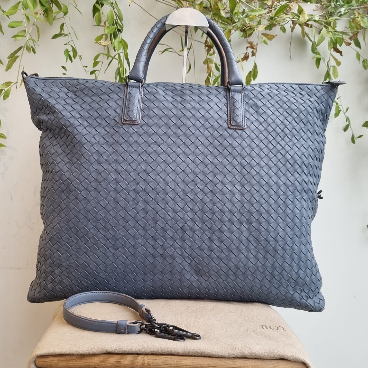 Bottega Veneta Intercciato Convrtible Satchel Grey Size 52x42