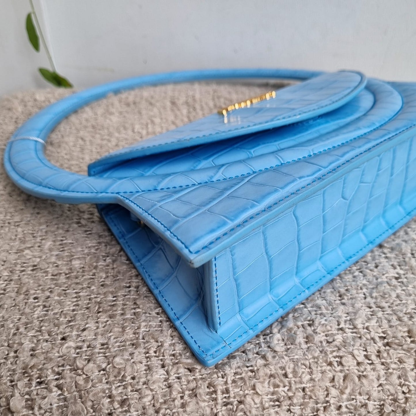Jacquemus Le Sac Blue Rond Croco Embossed Size 24x7x13