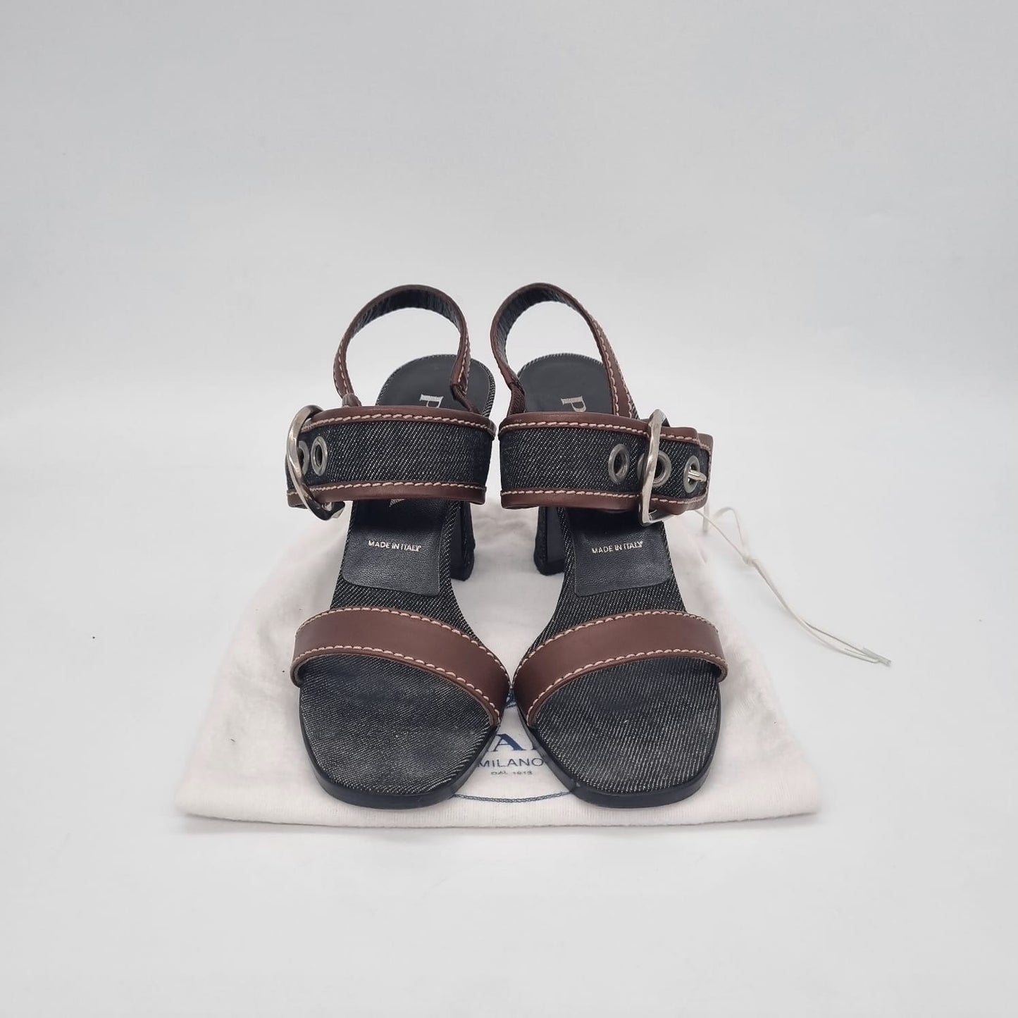 Prada Denim Sandal Pump Black Brown Size 36/24