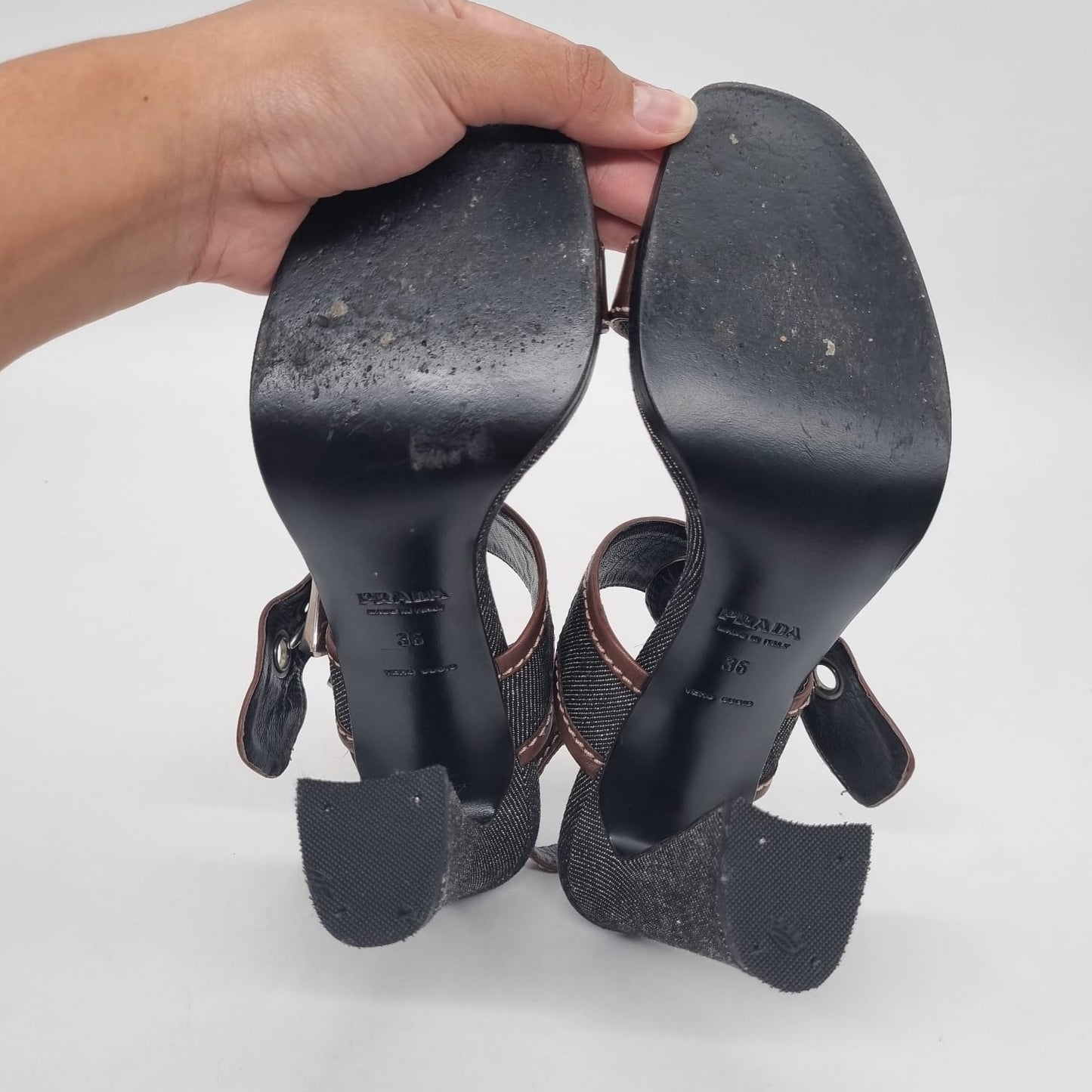 Prada Denim Sandal Pump Black Brown Size 36/24
