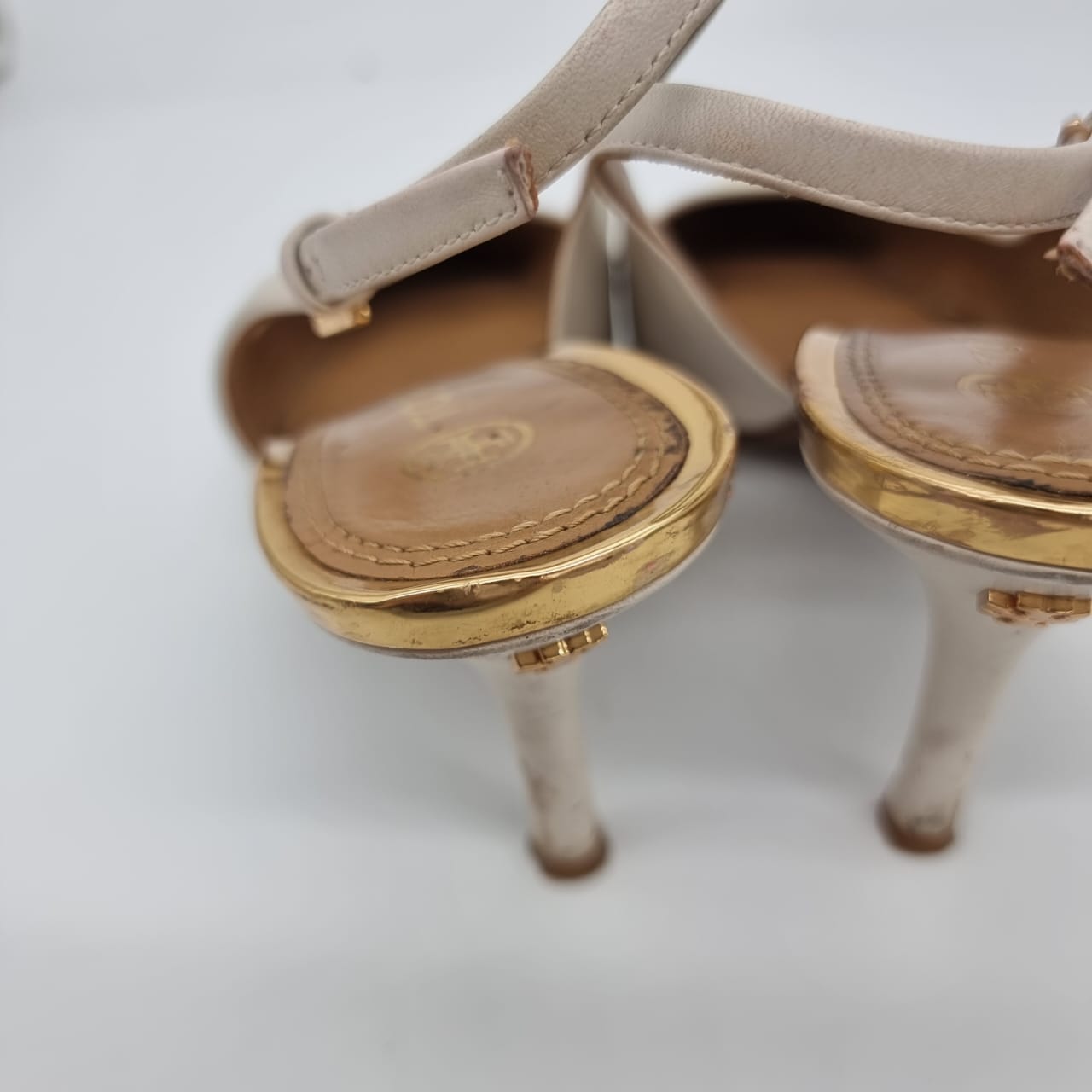 Tory Burch Kitten Heels Slingback White Cream Size 9/26 Dari Ujung