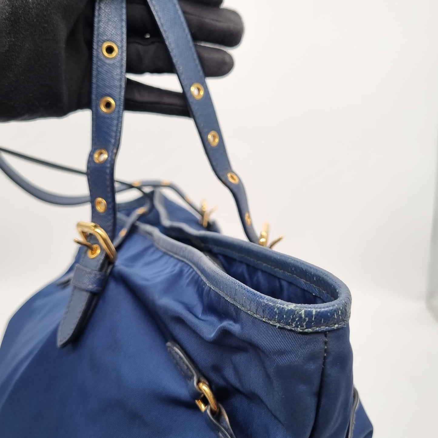 Prada Tote Nylon Navy Blue GHW Size 35x13x30