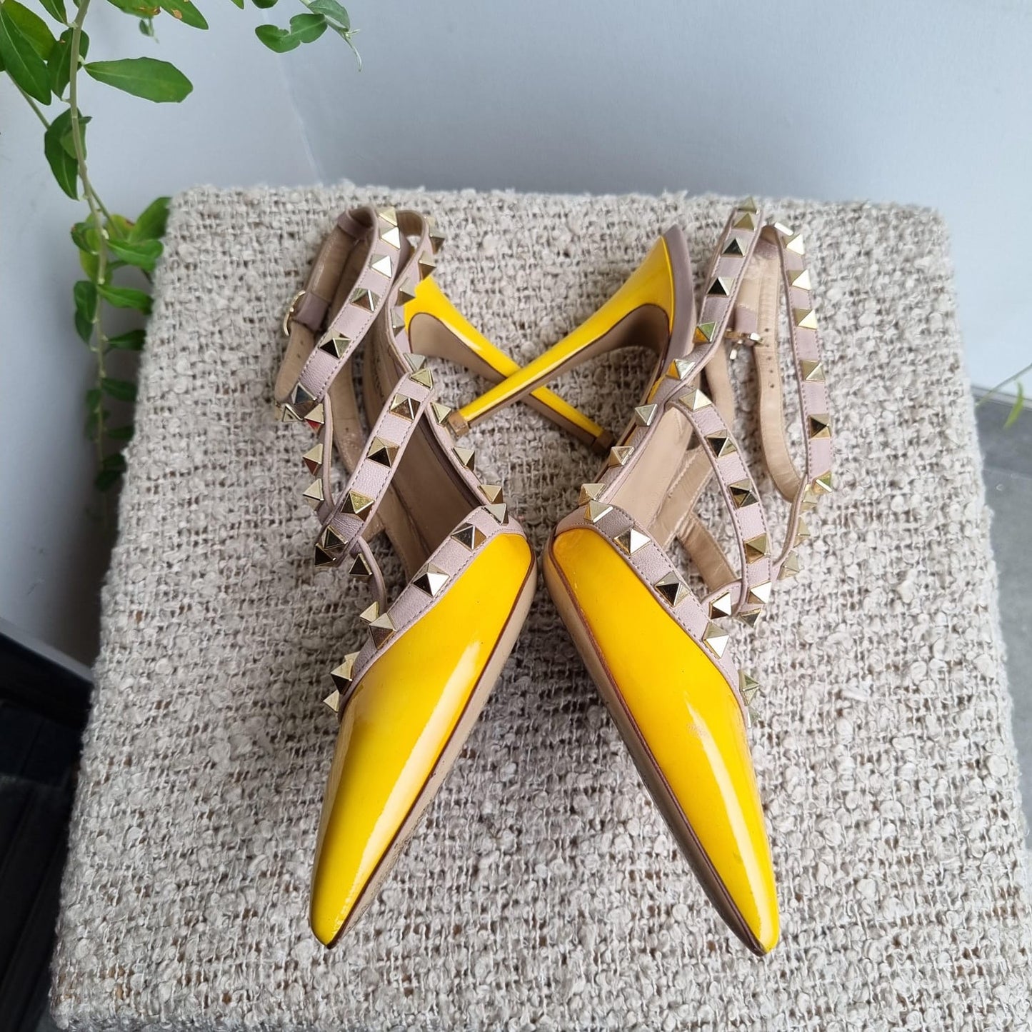 Valentino Rockstud Ankle Strap Yellow Size 39/26