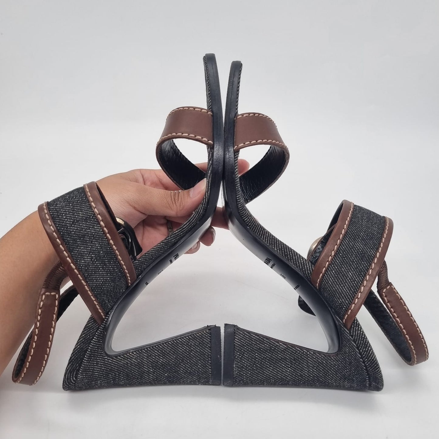 Prada Denim Sandal Pump Black Brown Size 36/24