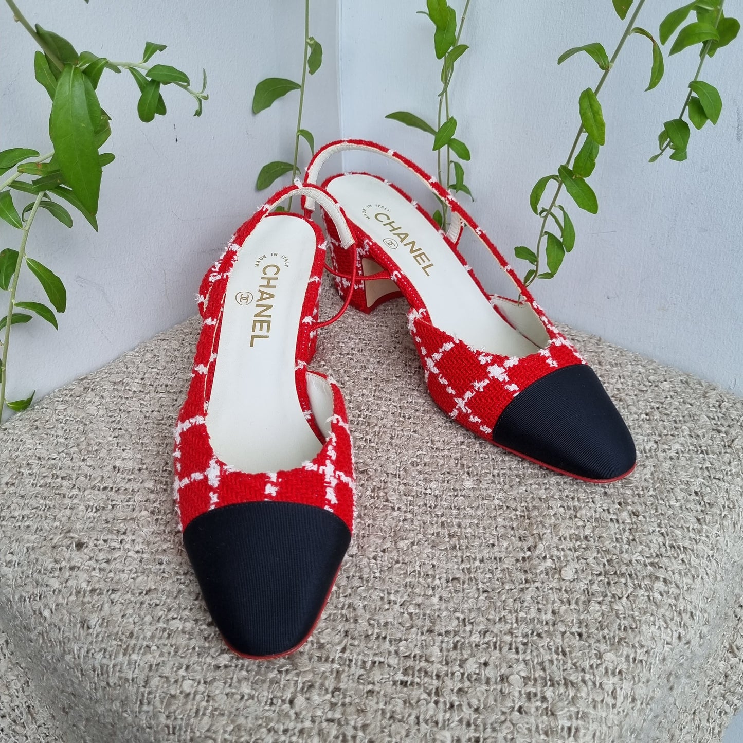 Chanel Pump Slingbag Tweed Red Size 39,5/26,5