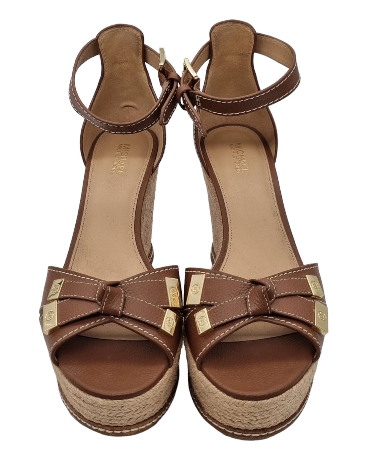 Michael Kors Ripley Leather Wedge Sandal Brown Size 8M/25