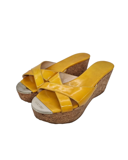 Jimmy Choo Yellow Patent Weadges size 38 / insole 24