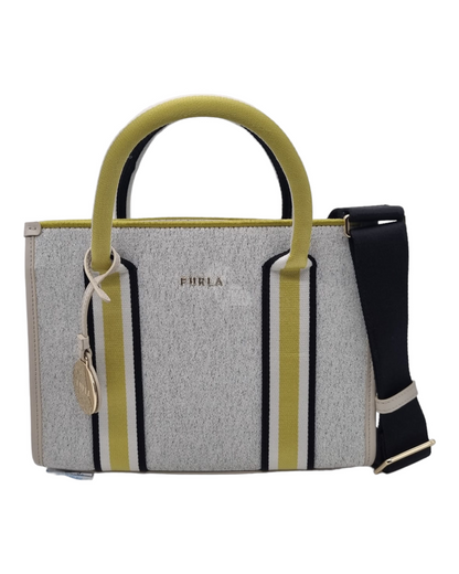 Furla Striped Tote Logo Canvas Grey NBU Size 25x8x20