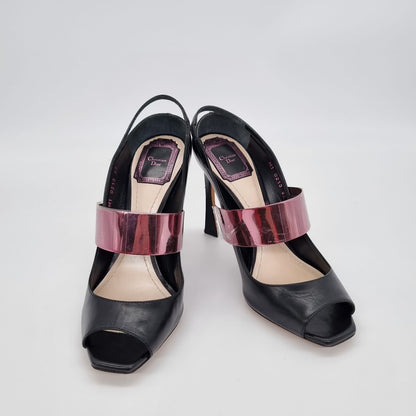 Dior Leather Metal Strap Black Purple Heels Size 37/24