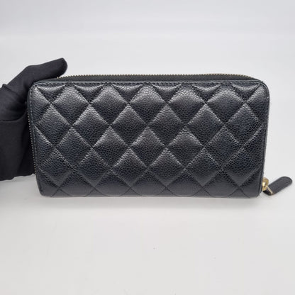 Chanel Classic Zipper Long Wallet Black Caviar #21 size 19x10