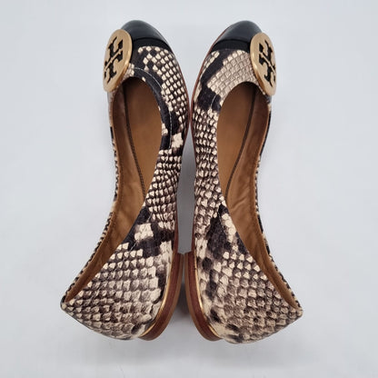 Tory Burch Minnie Captoe Ballet Stamped Snake Printed Nappa Leather Size 5/22