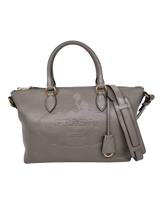 Prada 1ba104 Glace'calf Argilla Bag GHW Grey Size 28x14x21