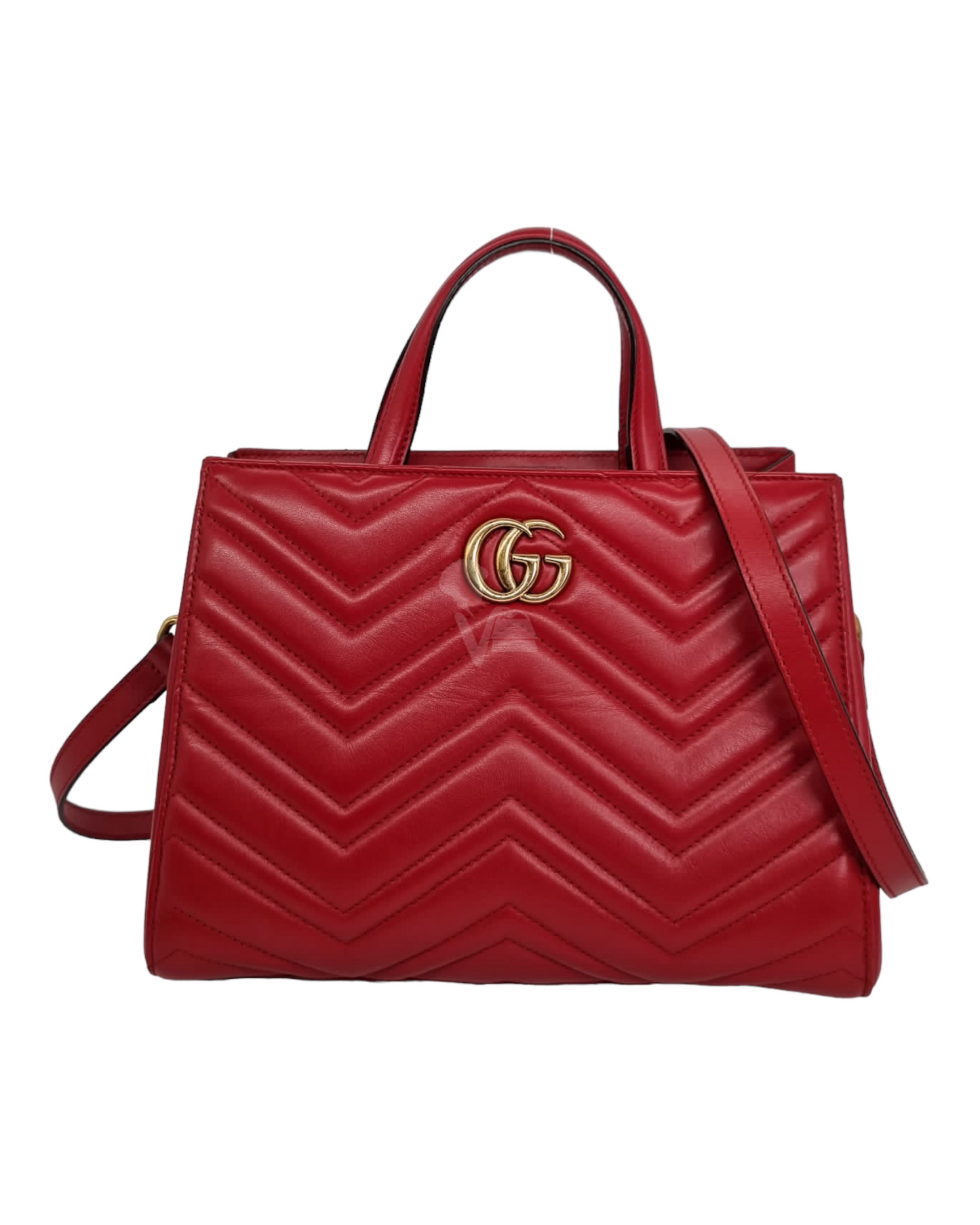 Gucci GG Marmont Top Handle Tote Leather Red Size 26x8x20