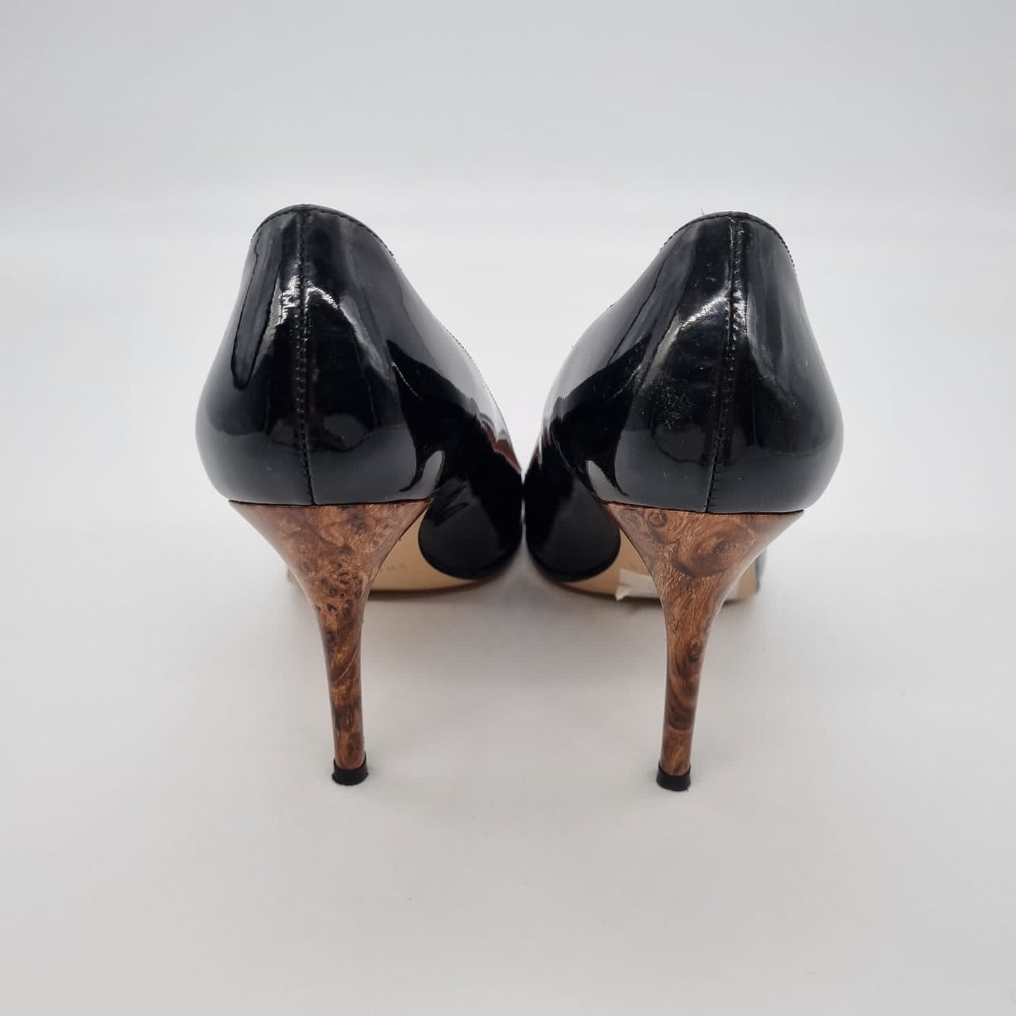 Kate Spade Karolina Black Patent Burlwood Heels Size 38/24