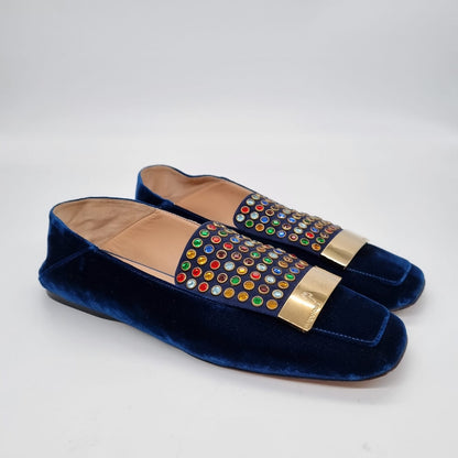 Sergio Rossi Loafer Blue Velvet Size 38/25