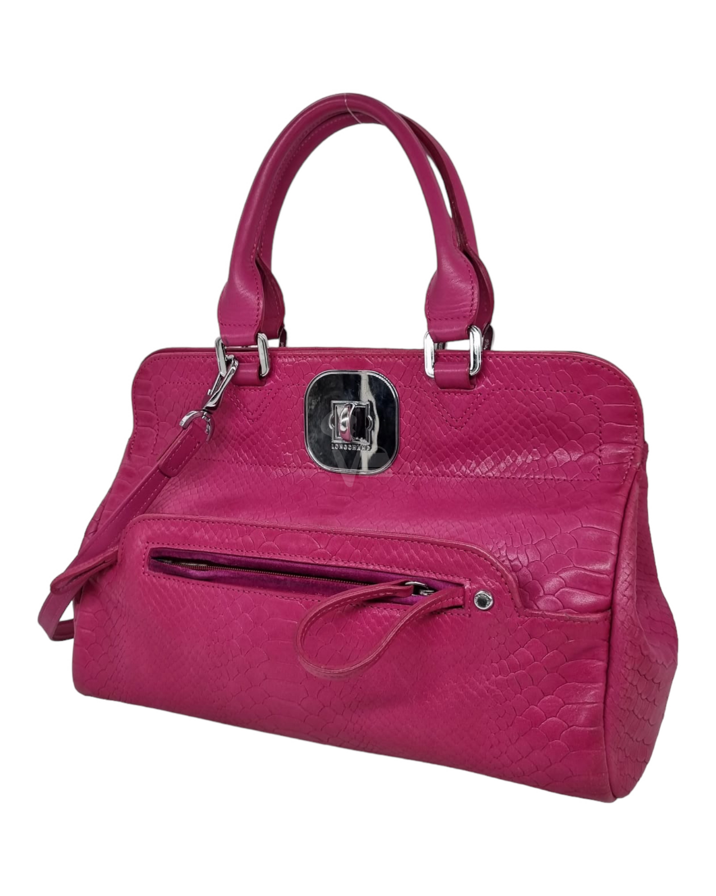 Longchamp Handbag Snake Skin Pink Size 32x9x29