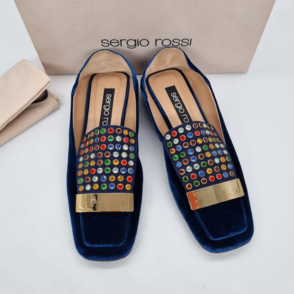 Sergio Rossi Loafer Blue Velvet Size 38/25