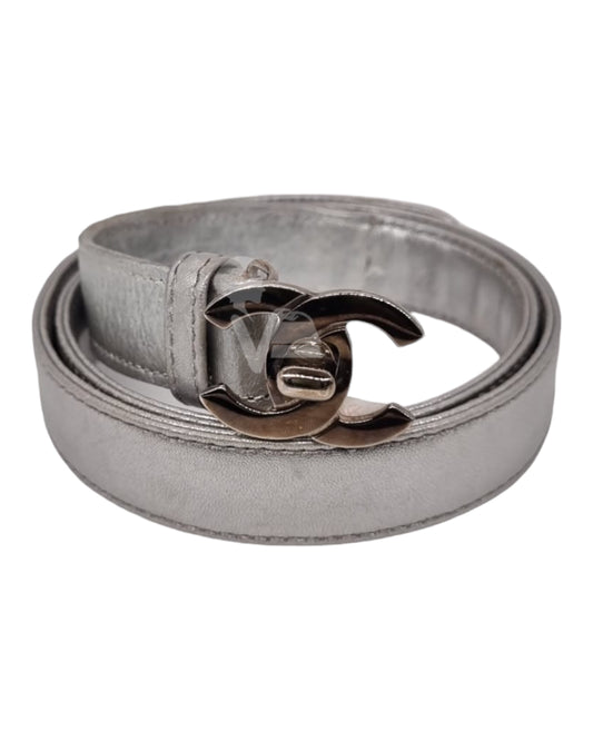 Chanel Belt Grey Metallic Size 70