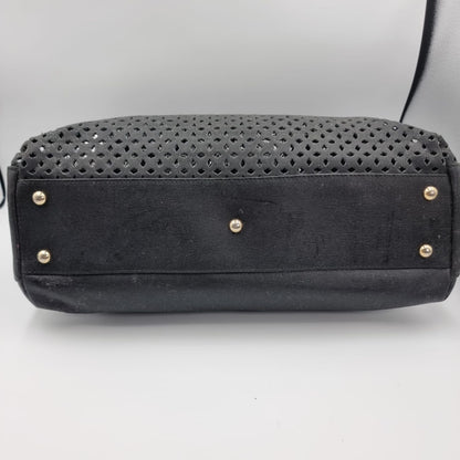 Furla Perforated Leather Piper Top Handle Bag Black Size 36x11x31