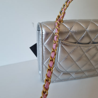 Chanel O-Mini Lambskin Silver CHIP KAEKL 1HE