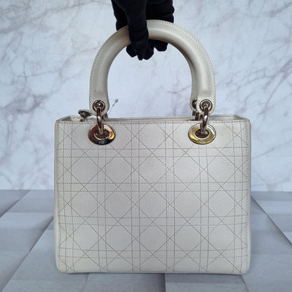 Dior Lady Dior Medium Leather White 2003 Size 24x10x21