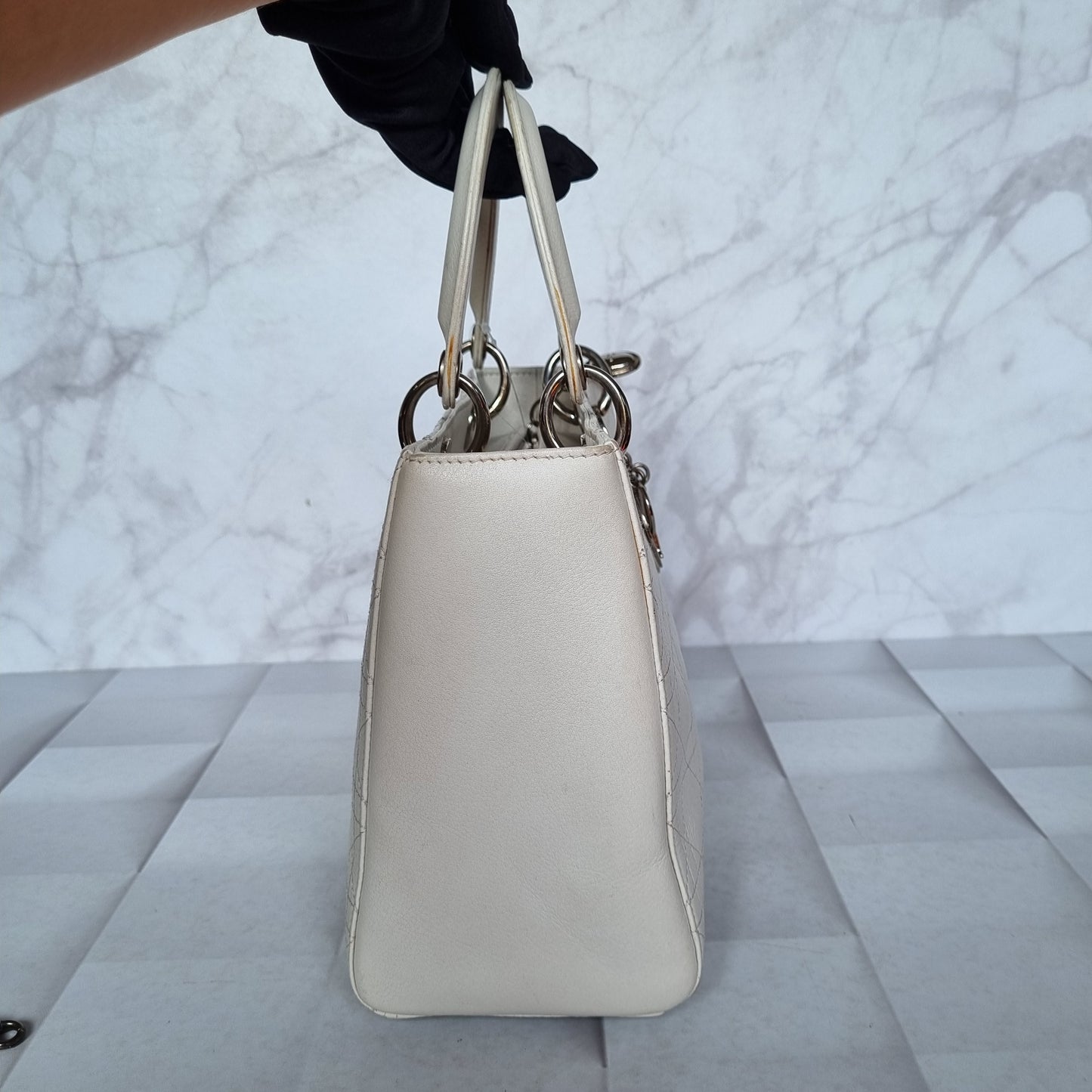 Dior Lady Dior Medium Leather White 2003 Size 24x10x21