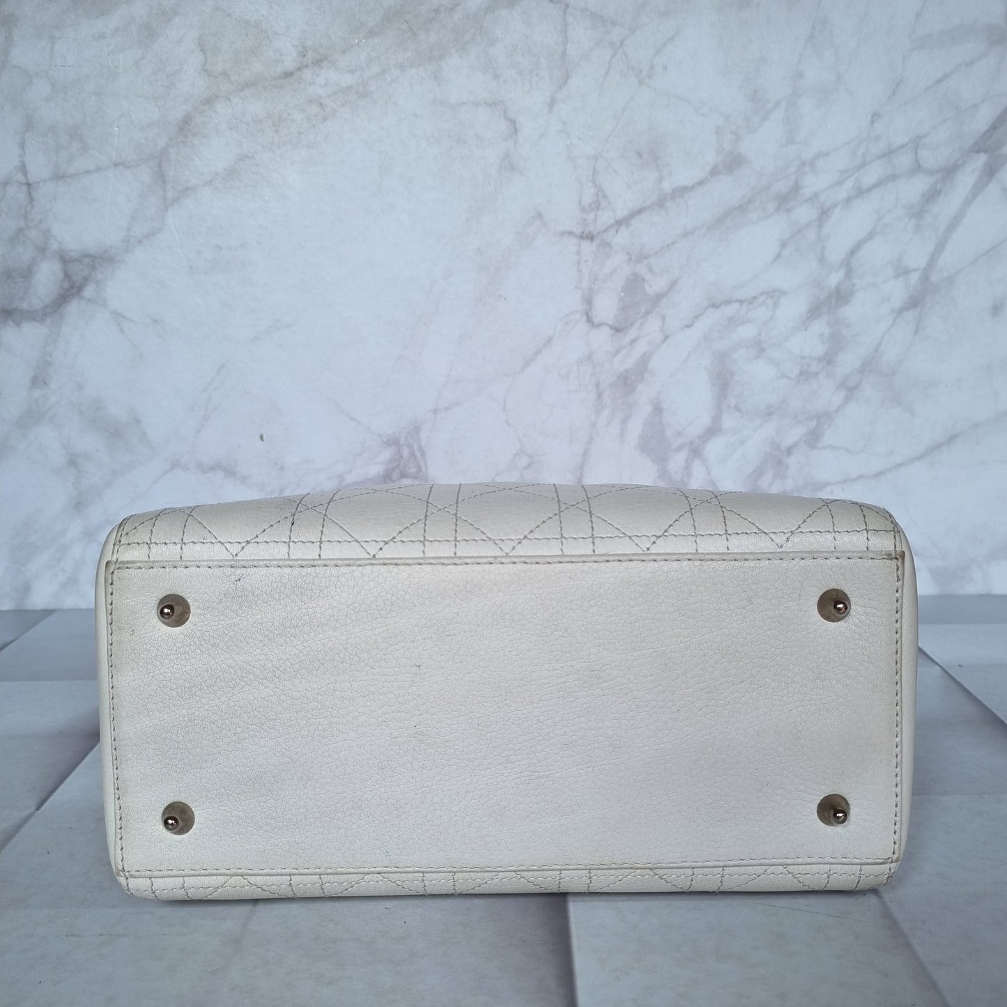 Dior Lady Dior Medium Leather White 2003 Size 24x10x21