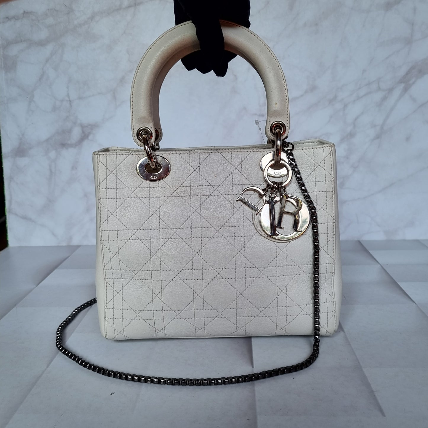 Dior Lady Dior Medium Leather White 2003 Size 24x10x21