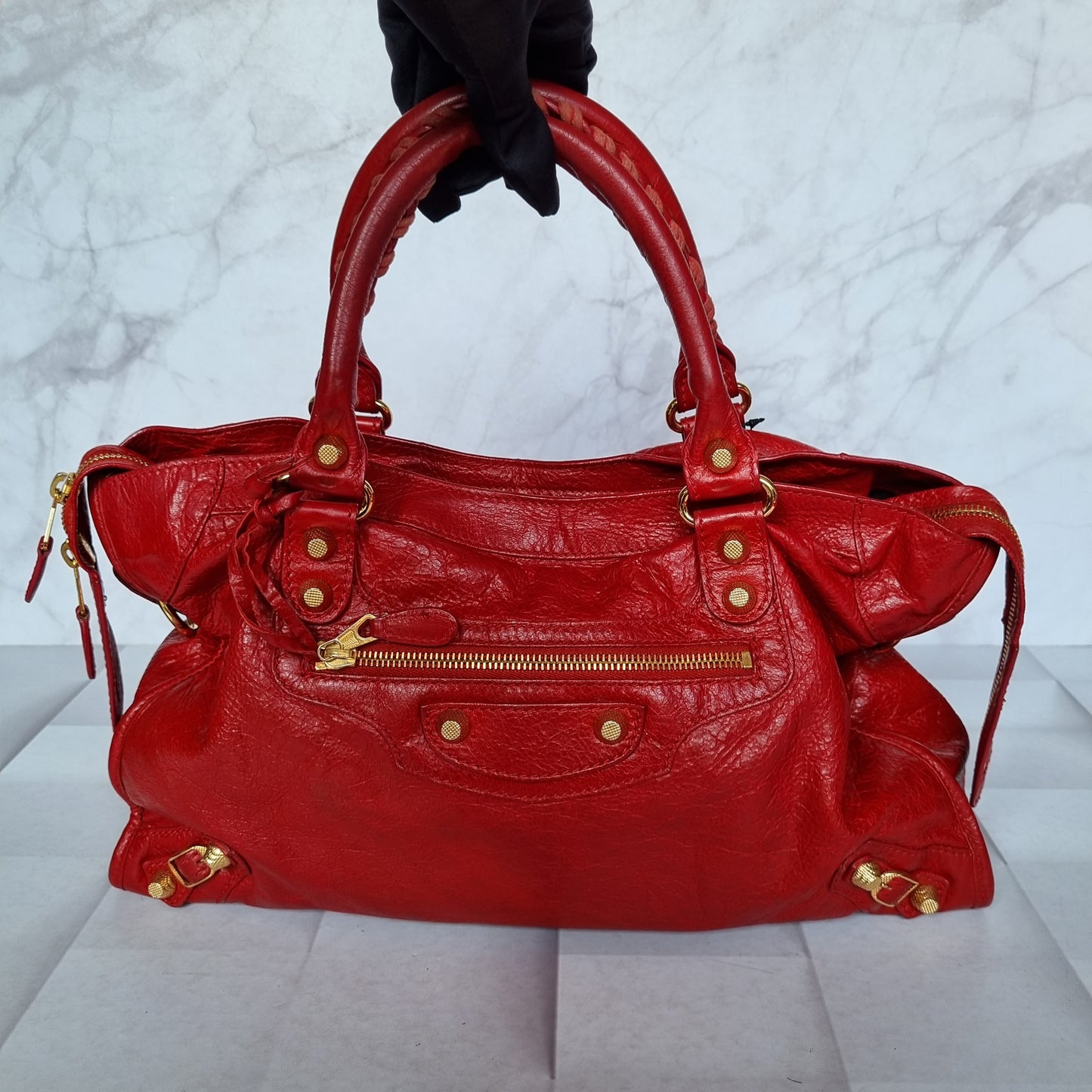 Balenciaga Regular City Red GHW #E 2015 Size 37x9x26