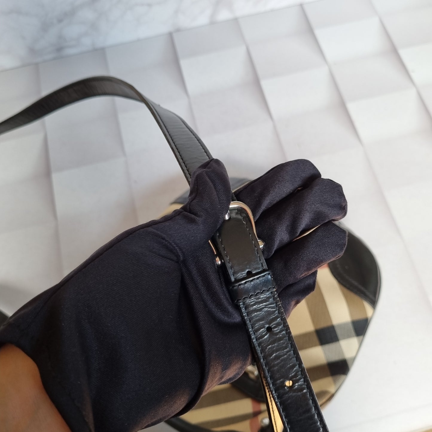 Burberry Nova Check Crossbody Bag Black Beige