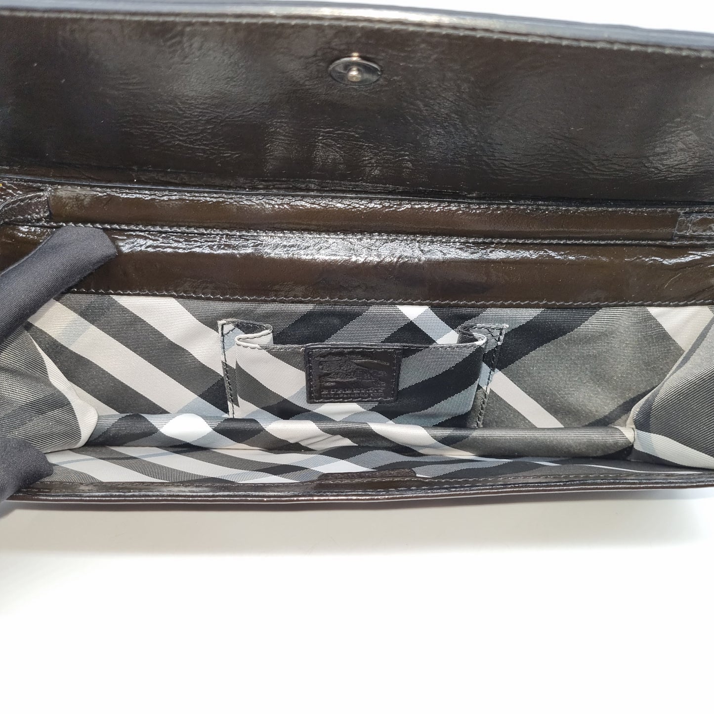 Burberry Clutch Wristlet Black Pattent Size 32x6x12