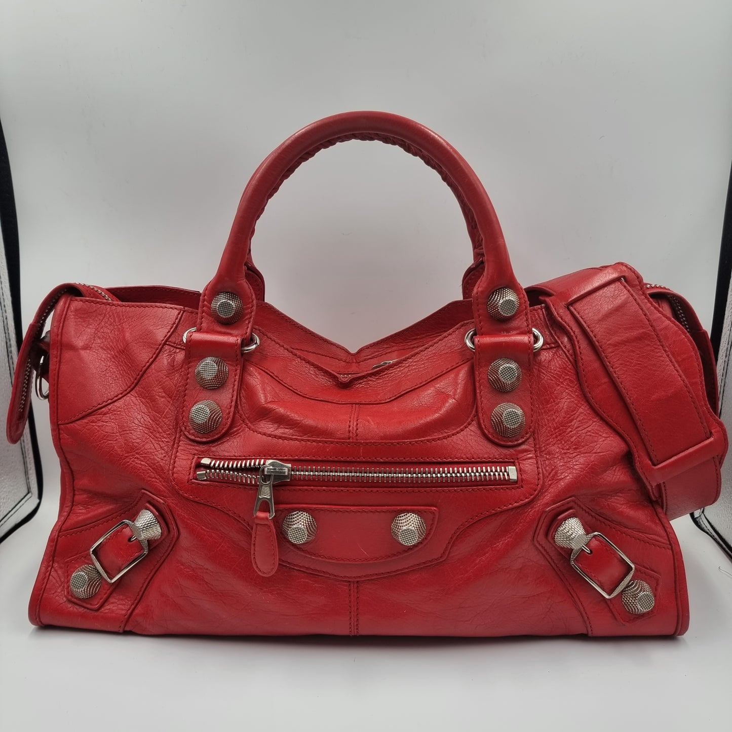 Balenciaga Giant City Red SHW Size 42x15x22