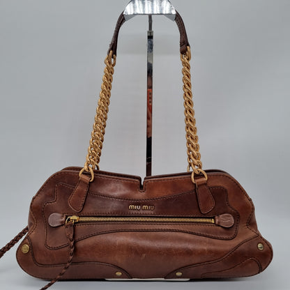 Miu Miu VIntage Chain Shoulder Bag Brown Size 35x11x16