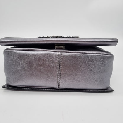 Moschino Handbag Leather Grey Metalic Size 20x7x13