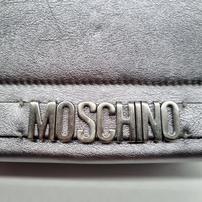 Moschino Handbag Leather Grey Metalic Size 20x7x13